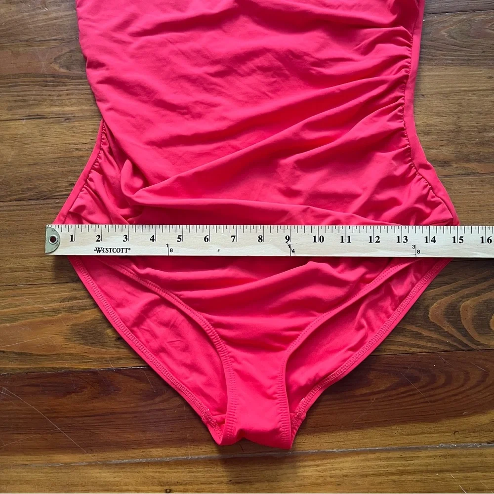 Anne Cole Ruched One-Piece‎ Swimsuit in Red Square Neckline Adjustable Small